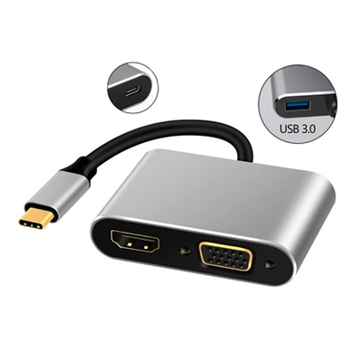 CONVERTIDOR TIPO C 4 EN 1 HDMI/VGA/TIPO C/USB ETR-1581G