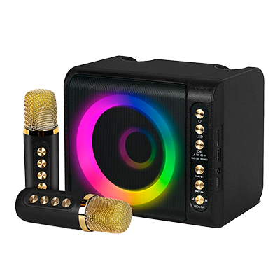 PARLANTE BLUETOOTH MINI KARAOKE T-203 X2 MICROFONOS