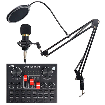 MICROFONO PRO CONDENSADOR + TARJETA DE SONIDO JALTECH V8K